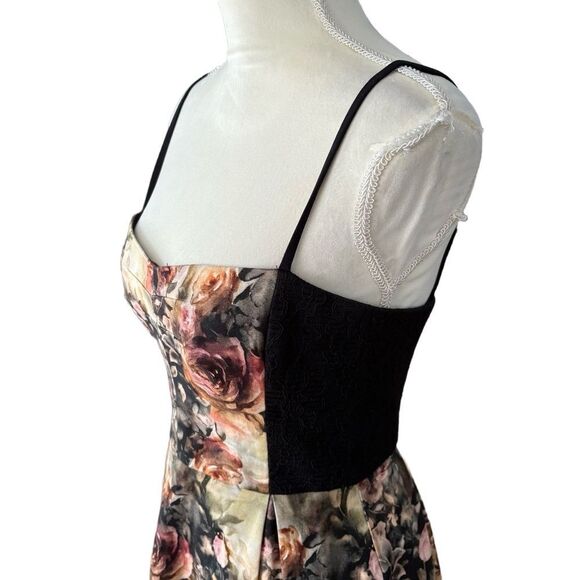 Black Halo Dress Antique Floral A-Line Cocktail Spaghetti Strap Pleated - Picture 5 of 8